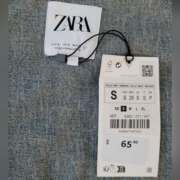 NWT Zara Distressed Cropped Jean Jacket size small 100% Cotton - Picture 7 of 9